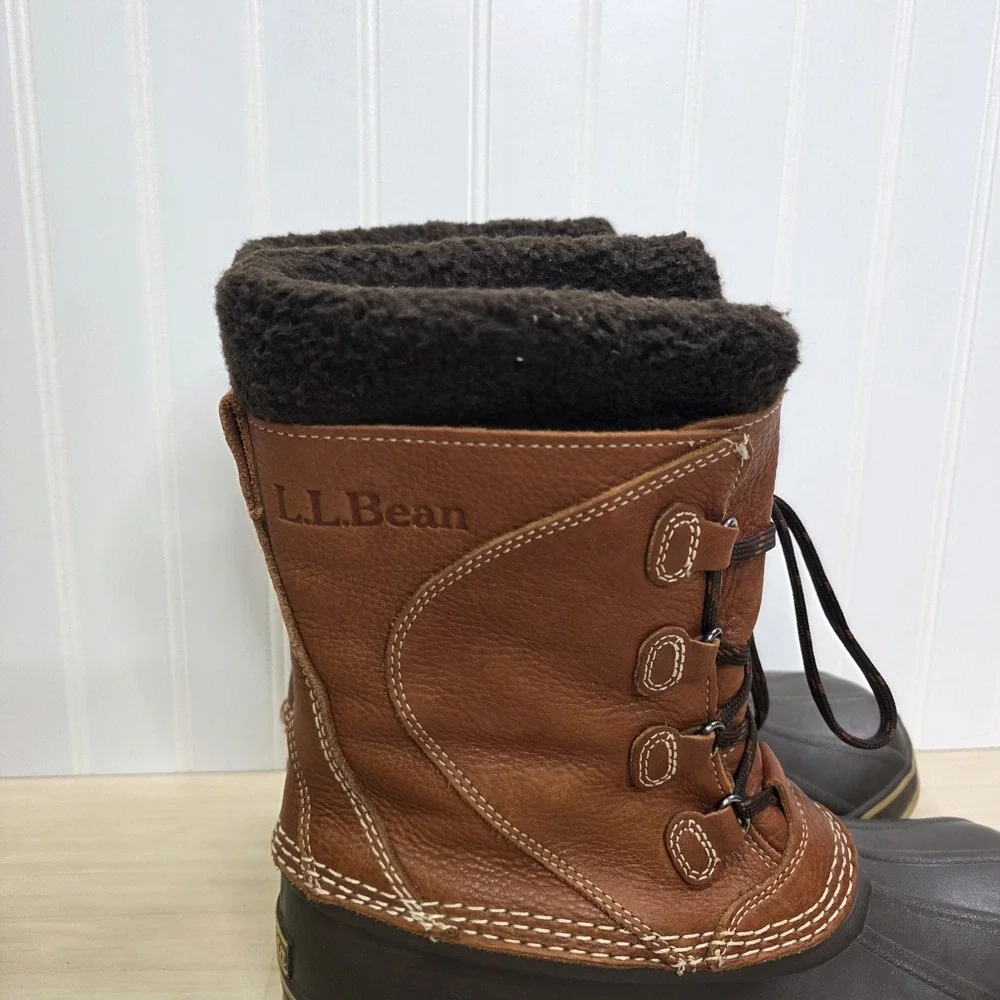 L.L. Bean Original Tumbled Leather Removable Felt Liner Tall Duck Boots Womens 9